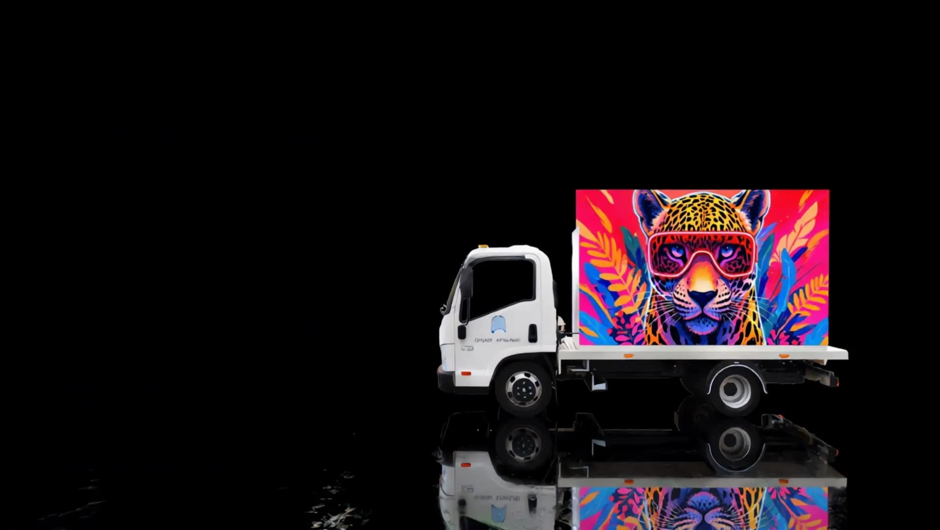 The same van with its 176-inch LED screens lit